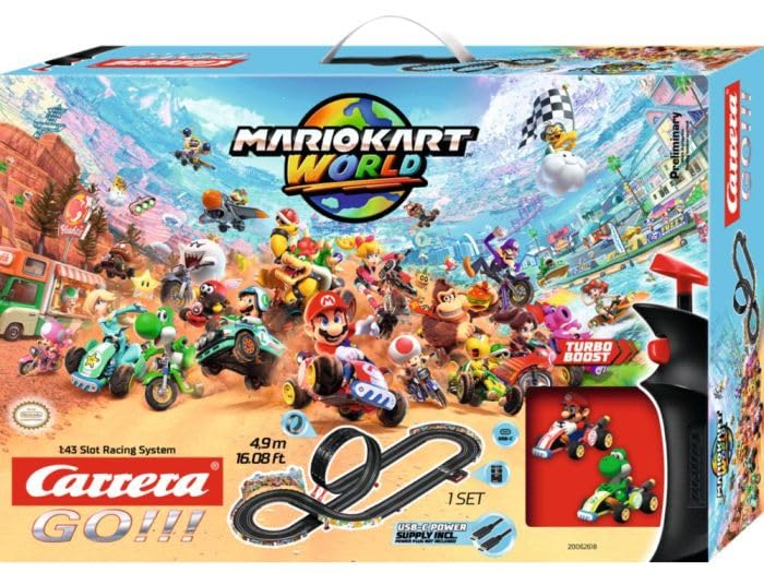 Carrera GO!!! 20062618 Mario Kart WORLD 1:43 Scale, Slot Car Racing Set, 4.9 Metres, With Mario & Yoshi, Suitable from 6 Years+
