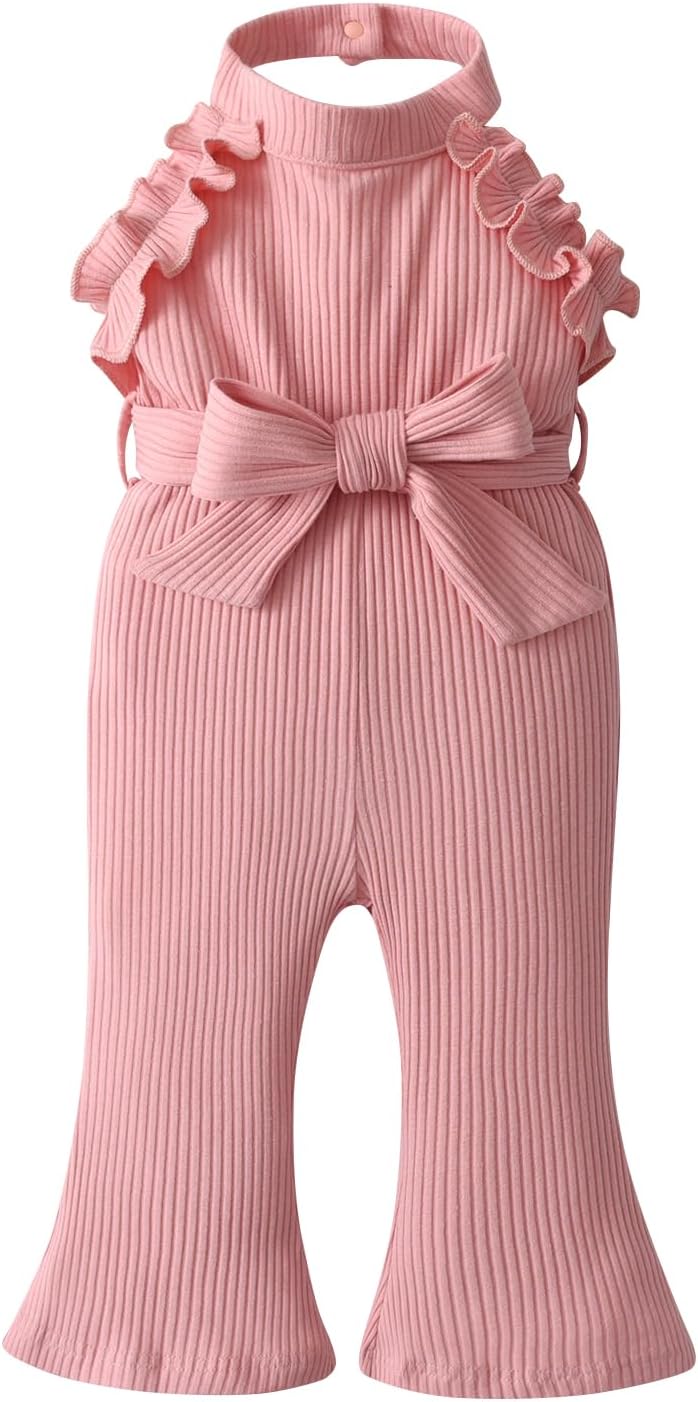 Derouetkia Infant Baby Girl Romper Summer Sleeveless Halter One Piece Jumpsuit Cute Bell Bottom Pants Outfits Clothes