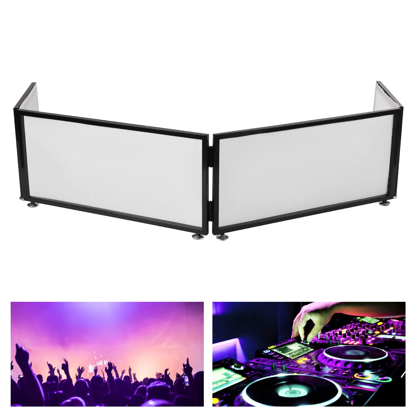 CNCEST DJ Event Booth DJ Facade,Foldable Cover Screen Metal Frame Booth Front Board Video Light Projector Display Scrim Panel w/Travel Bag Black (67x20x15.7”)