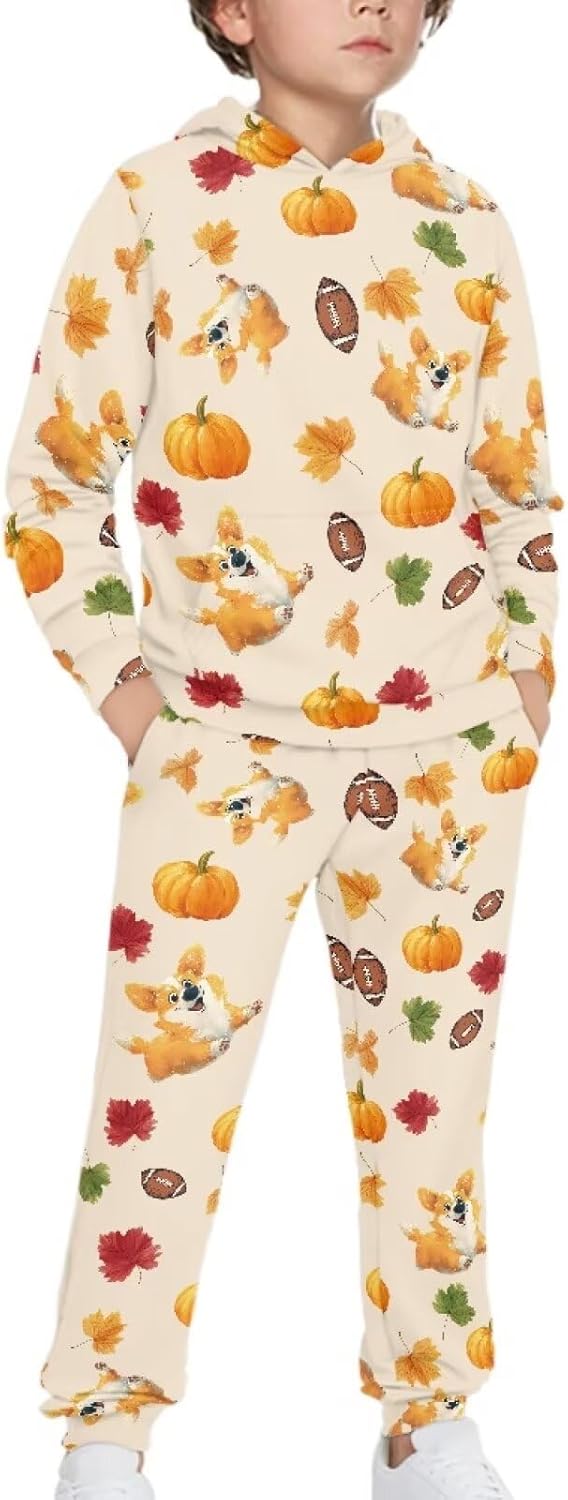 Renewold Fall Thanksgiving Tracksuits Kids Hoodie Sweatshirt Sweatpants 2 Piece Sweatsuits Set Long Sleeve Activewear