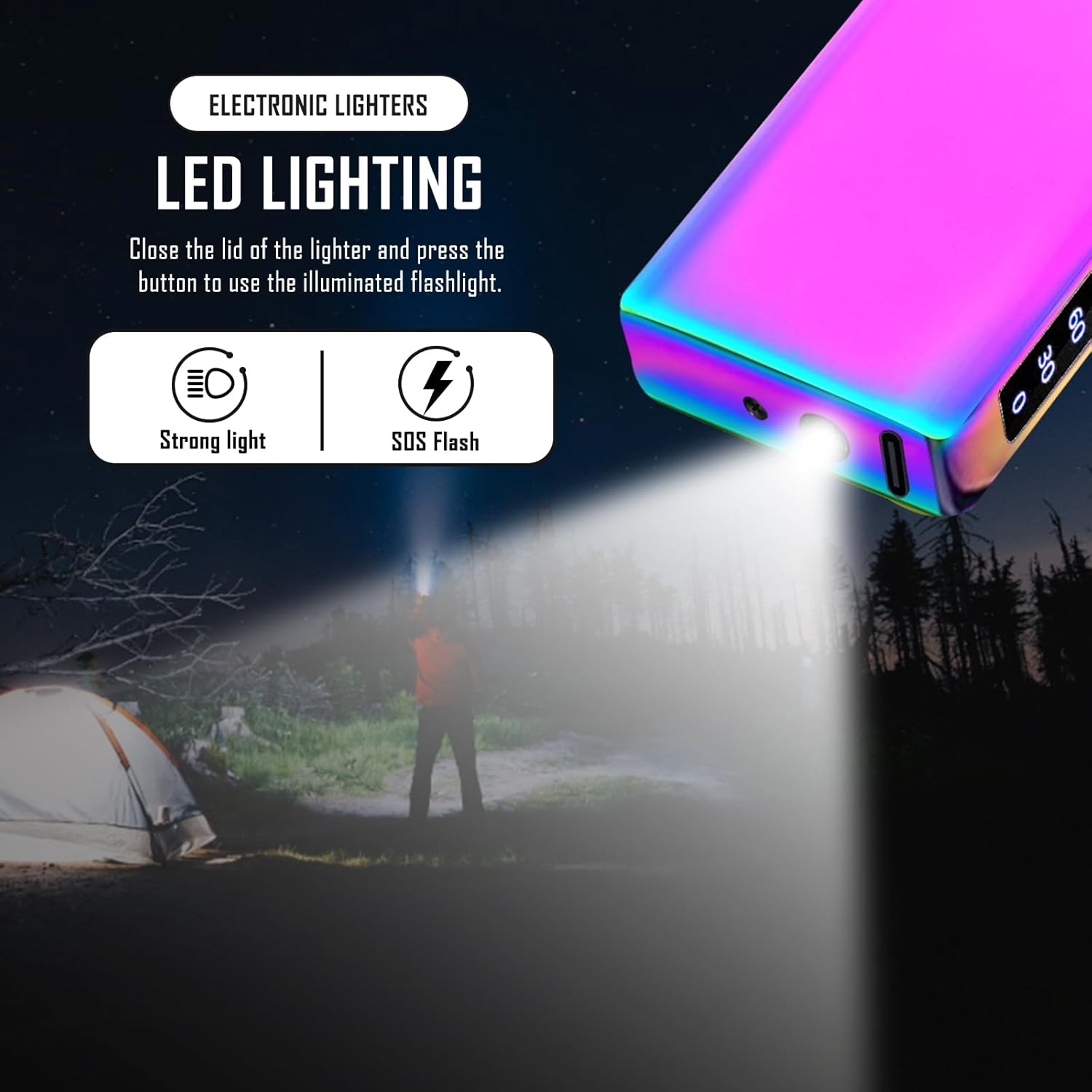 SKRFIRE Electric Arc Lighter – Windproof USB Rechargeable Plasma Torch with Multi-Mode Flashlight, Digital Battery Indicator, Ideal for Hiking, Grilling & Everyday Use (Colors)