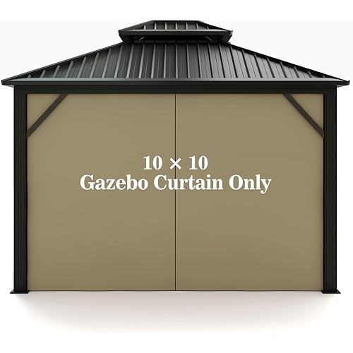 Gazebo Universal Replacement Privacy Curtain – Hugline 10' x 10' Gazebo Side Wall Outdoor Privacy Panel with Zipper (Khaki)