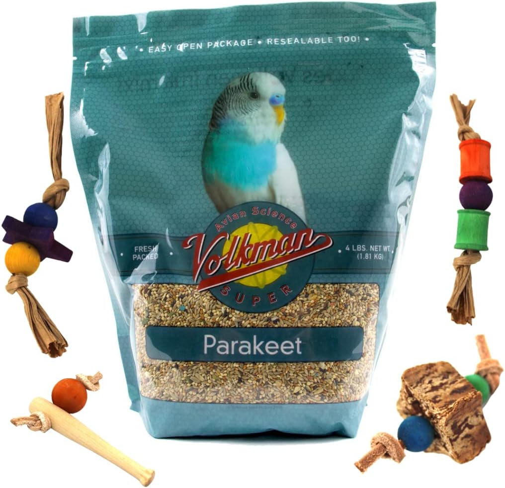 Volkman Avian Science Super Parakeet Diet, Parakeet Food with Foot Toys for Small Birds, Bird Food with Foot Roller - 4 lbs (1-Toy, Toys…