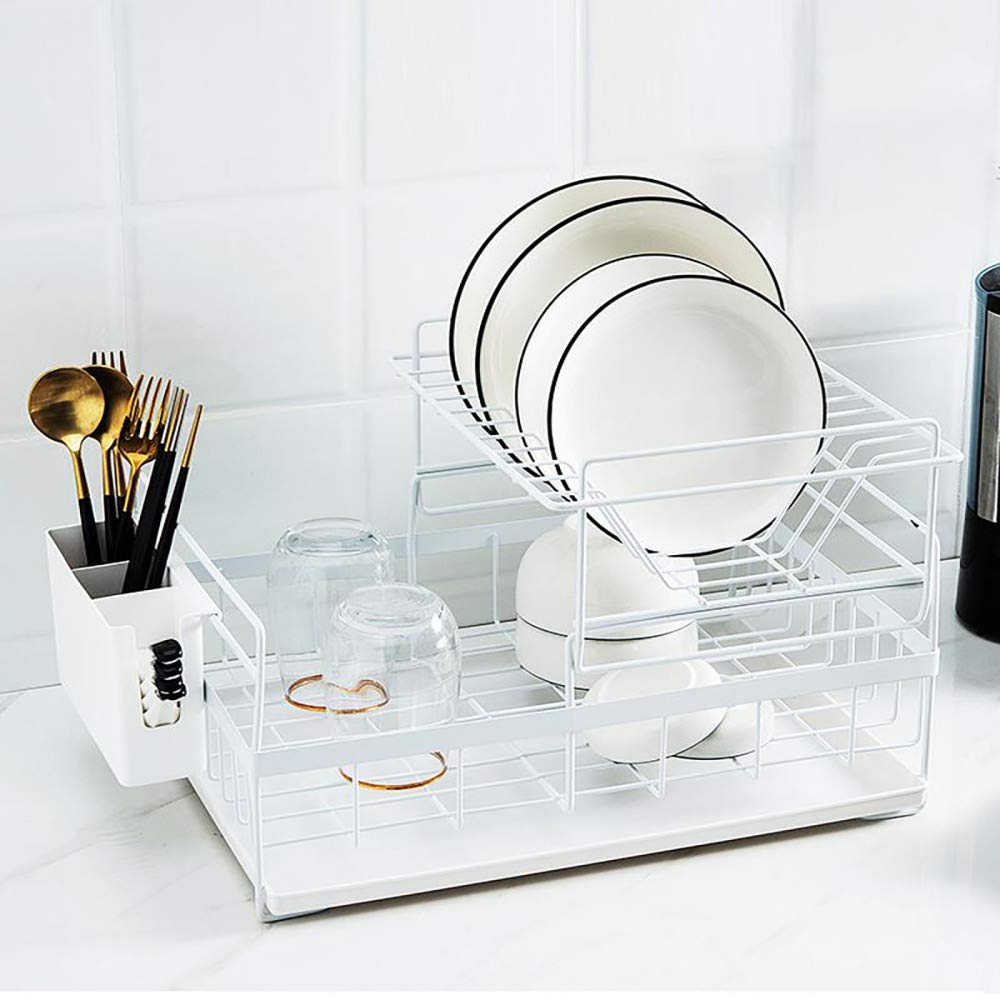 ZHJOPP 2-Tier Metal Dish Rack with Drain Board & Cutting Board Holder, Space-Saving Kitchen Countertop Dish Drainer for Efficient Drying