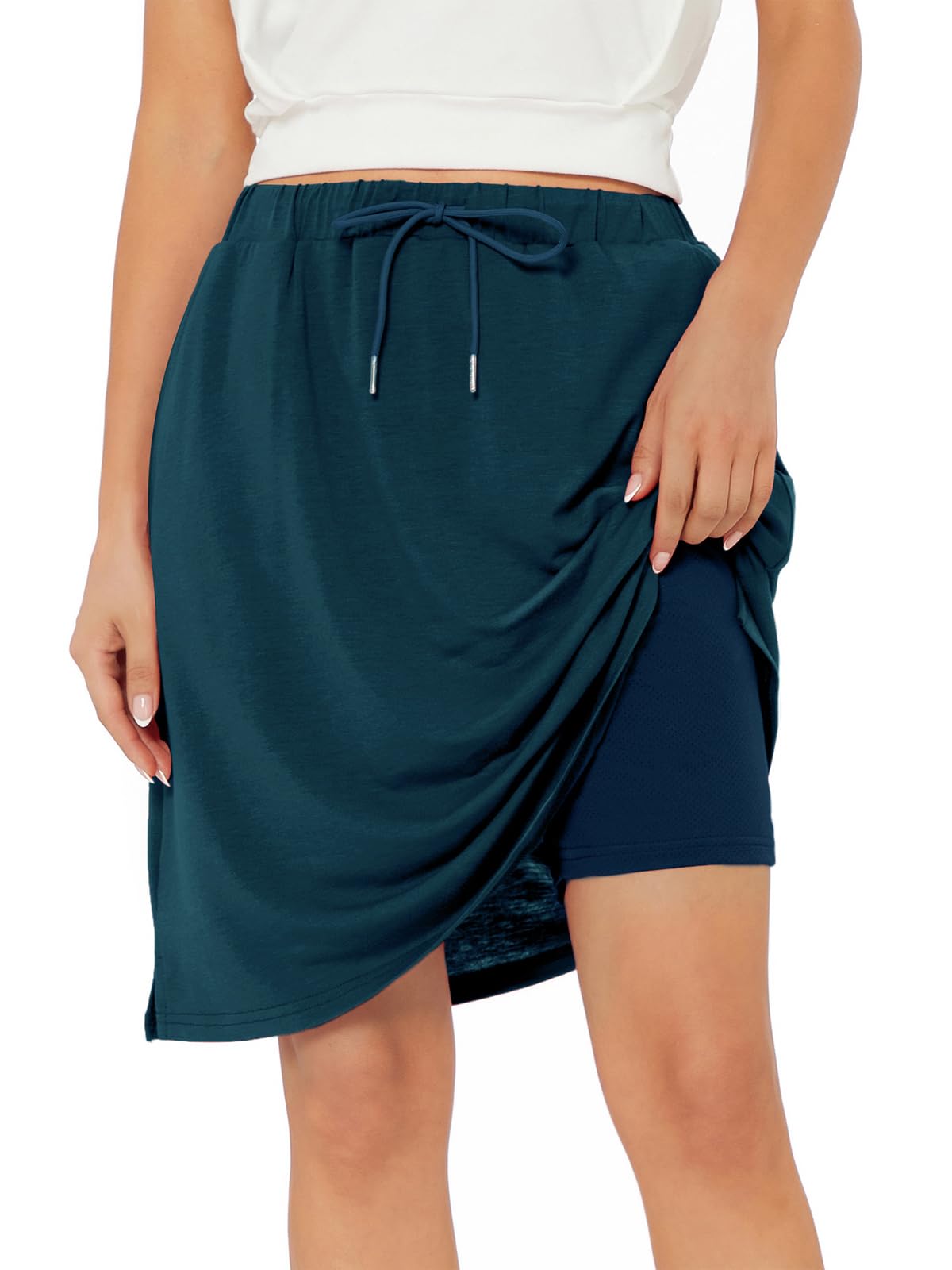 Century Star Tennis Skirts for Women with Pockets Golf Knee Length Skorts Athletic Sports Drawstring Waist Skirts with Shorts