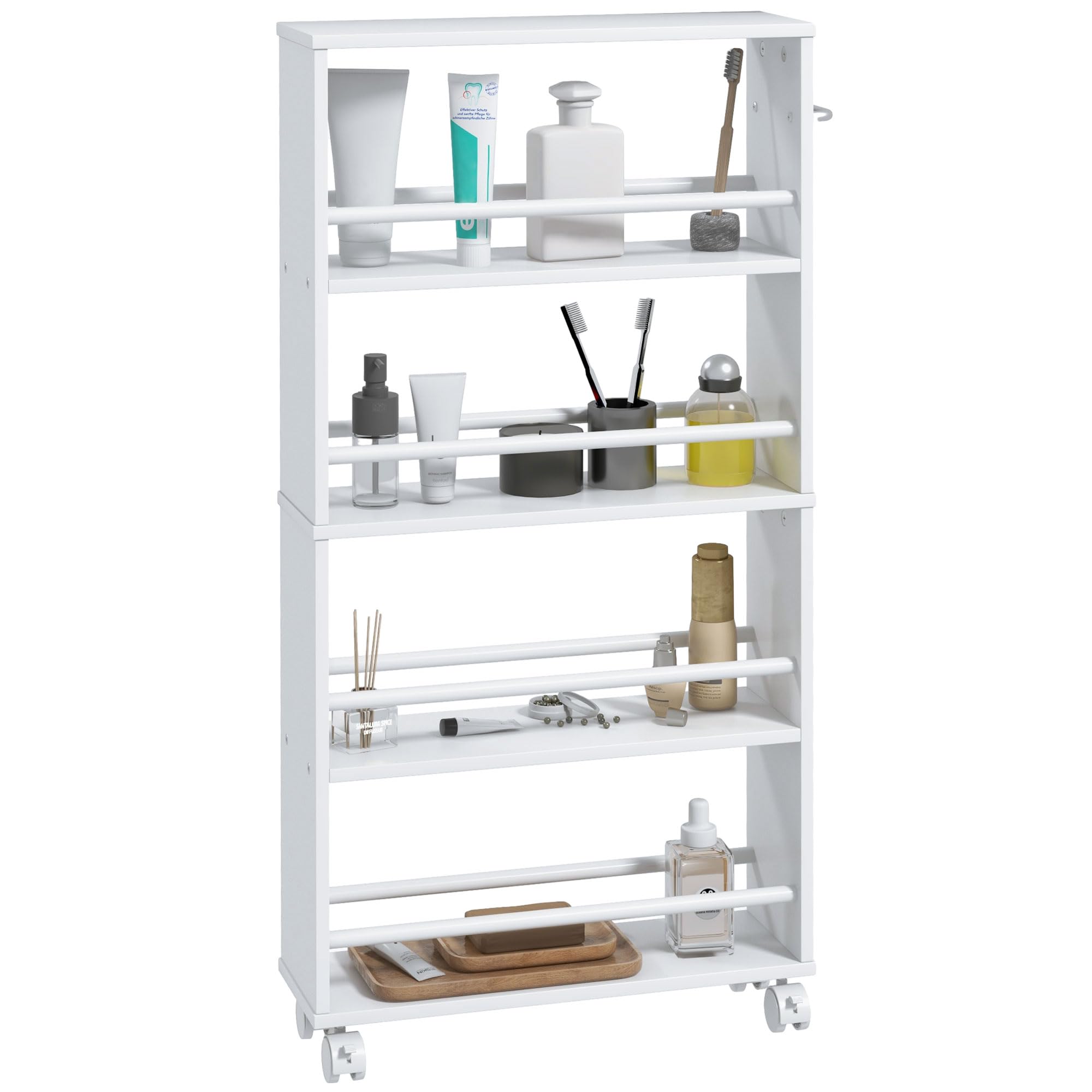 HOMCOM Carrello Servitore 4 Ripiani con Ruote e Maniglie Bianco