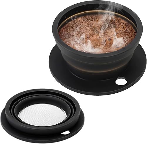 Gotero de café plegable sin papel, cafetera de viaje para acampar con filtro de metal reutilizable, filtro de café plegable de silicona, colador de