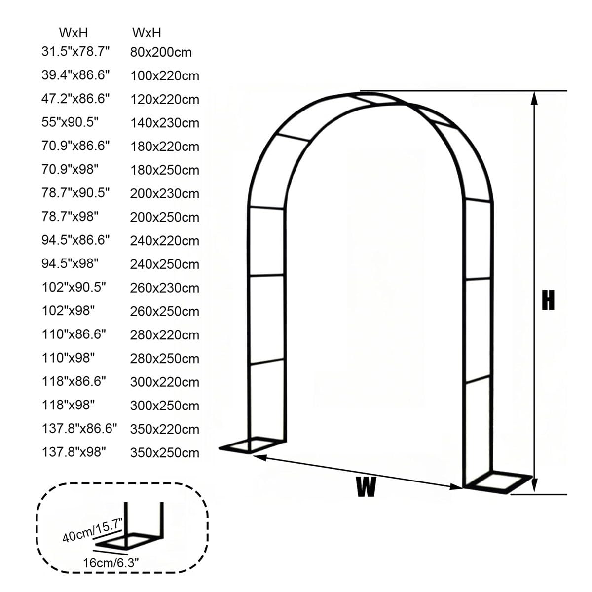 Metalowy łuk ogrodowy, pergola na róże, odporna na warunki atmosferyczne, rustykalna, na ślub, winorośl, wsparcie, antykorozyjna, dekoracja na imprezę na zewnątrz, czarna szer. x wys. 300 x 250 cm