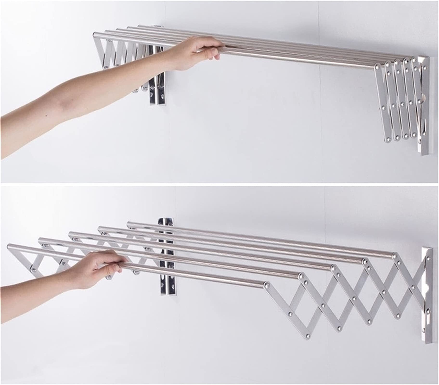 Wäscheleine aus Metall, Teleskop-Wandtrockner, Edelstahl, zusammenklappbar, rostfrei, platzsparender Aufhänger, 100 cm, silberfarben, Wandmontage, Trocknungslösung für Kleidung