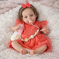 Vista 2 de SCOM Muñeca Reborn de bebé realista de 20 pulgadas con cuerpo de tela suave y extremidades de vinilo, pelo enraizado a mano, chupete magnético, caja
