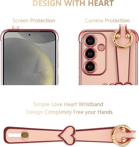 Miniatura 10 de ZTOFERA Funda diseñada para Galaxy A52A52S 5G con pulsera, borde chapado, patrón de corazones de amor, correa de mano, soporte para dedos, funda