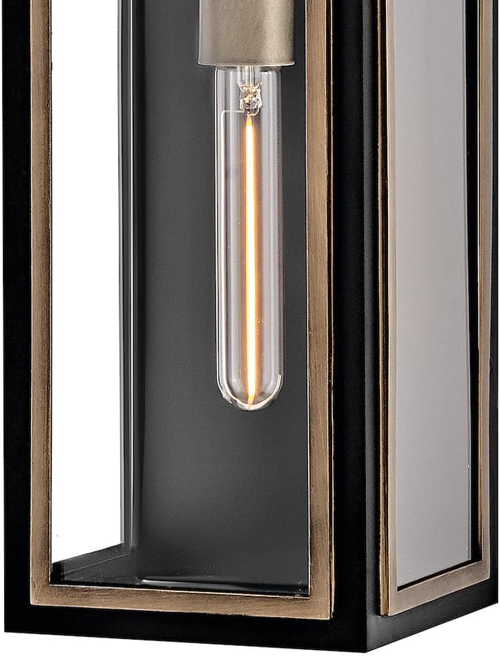 Hinkley Shaw 24" Two Light Wall Mount Outdoor Lantern, Aluminum, Clear Glass, Adjustable Mounting Hardware, Black with Burnished Bronze Accent
