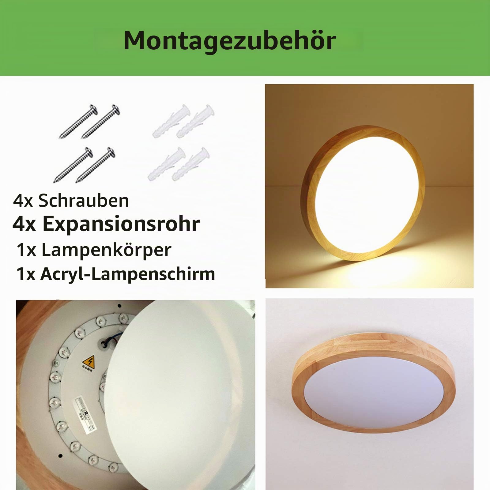 VOMI 36W LED Deckenlampe Holzoptik mit Bewegungsmelder, 50cm Runde Deckenleuchte Holz Sensor Lampe Flur Treppe Deckenbeleuchtung Kaltweiß 6000K