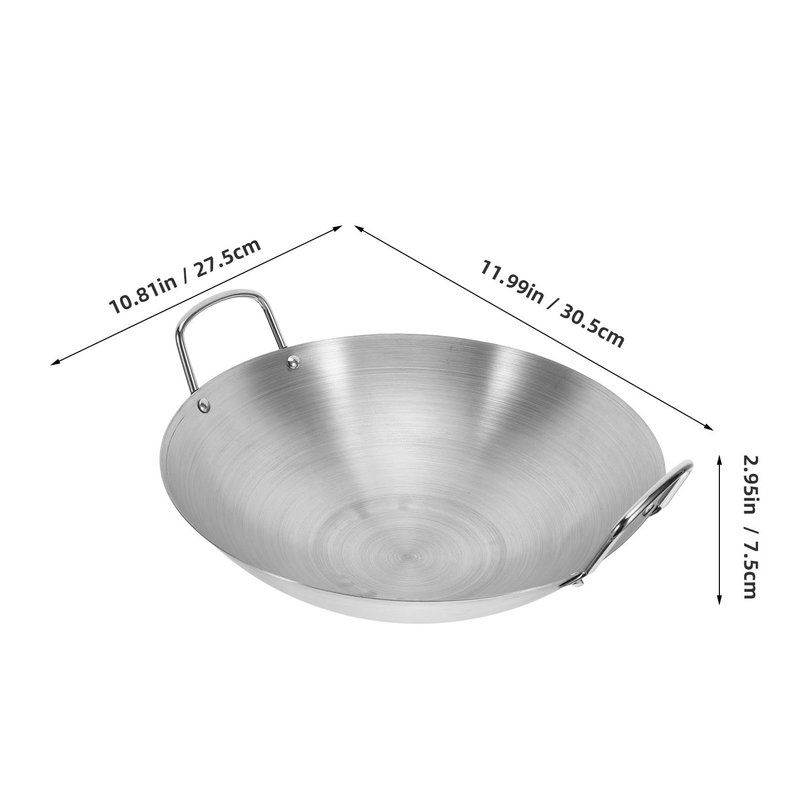 Gadpiparty Wok in Acciaio Inossidabile Fondo Rotondo per Cottura Uniforme, Grande Capacità Argento, fare Bbq e Patate Fritte