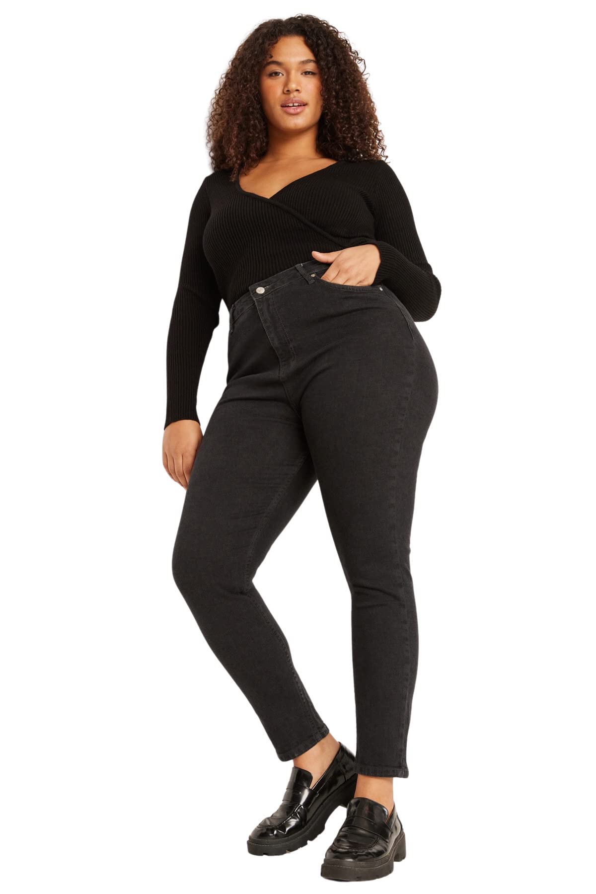 Trendyol Damen Anthrazit Plus Size High Waist Skinny Fit Plus Size Jeans, 48,