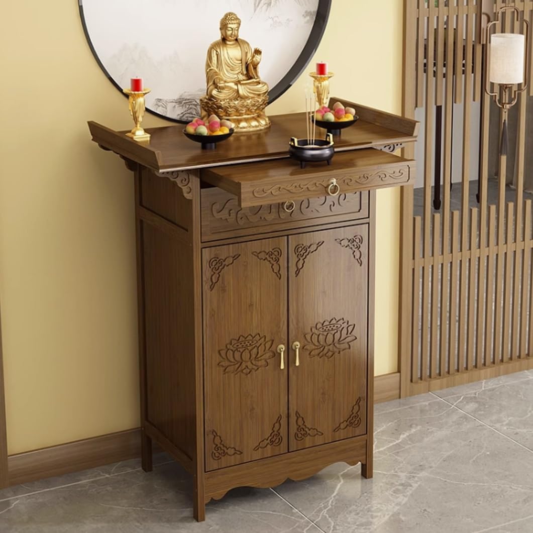 Mesa de Altar de Buda de bambú, mueble zen para mesa de incienso y santuario budista en casa