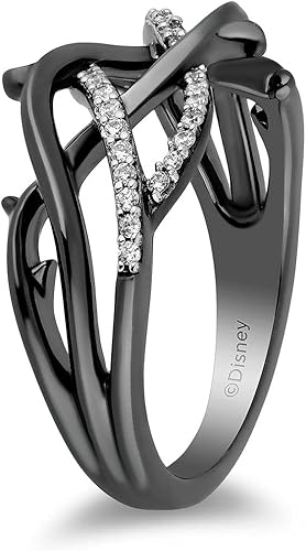 Miniatura 3 de Jewelili Enchanted Disney Fine Jewelry - Anillo maléfica de diamante redondo blanco natural sobre plata de ley de 16 quilates