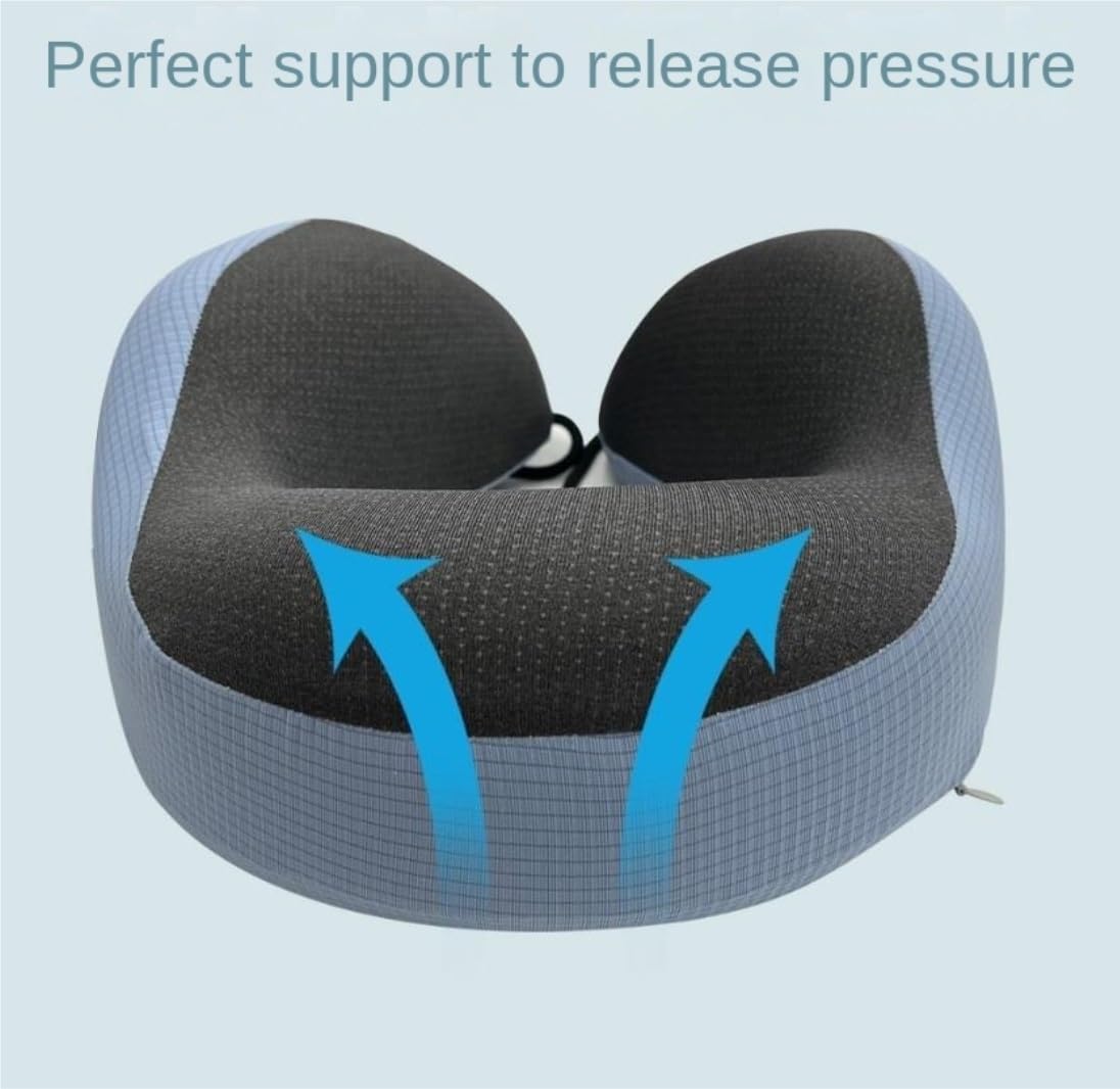 Cojín De Viaje Avión Almohada De Viaje Espuma Viscoelástica para El Cuello, Licra para Avión, Portátil Coche Tren Oficina(Blue)