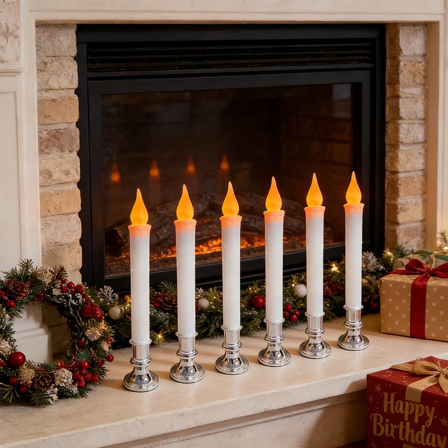 8 Pack 9" LED Candle Lights with Dusk to Dawn Sensor, Silver Base Battery Powered Flameless Candles for Indoor Table Party Decor - Image 5