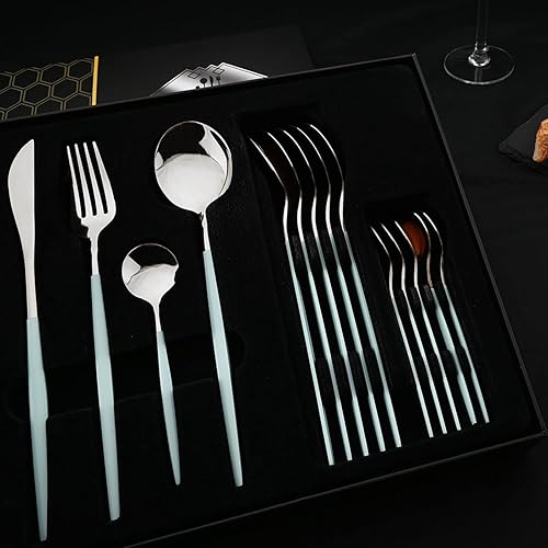 Miniatura 3 de JASHII Juego de cubiertos de acero inoxidable de 24 piezas, juego de cubiertos de acero inoxidable, utensilios de cocina con caja de regalo, acabado