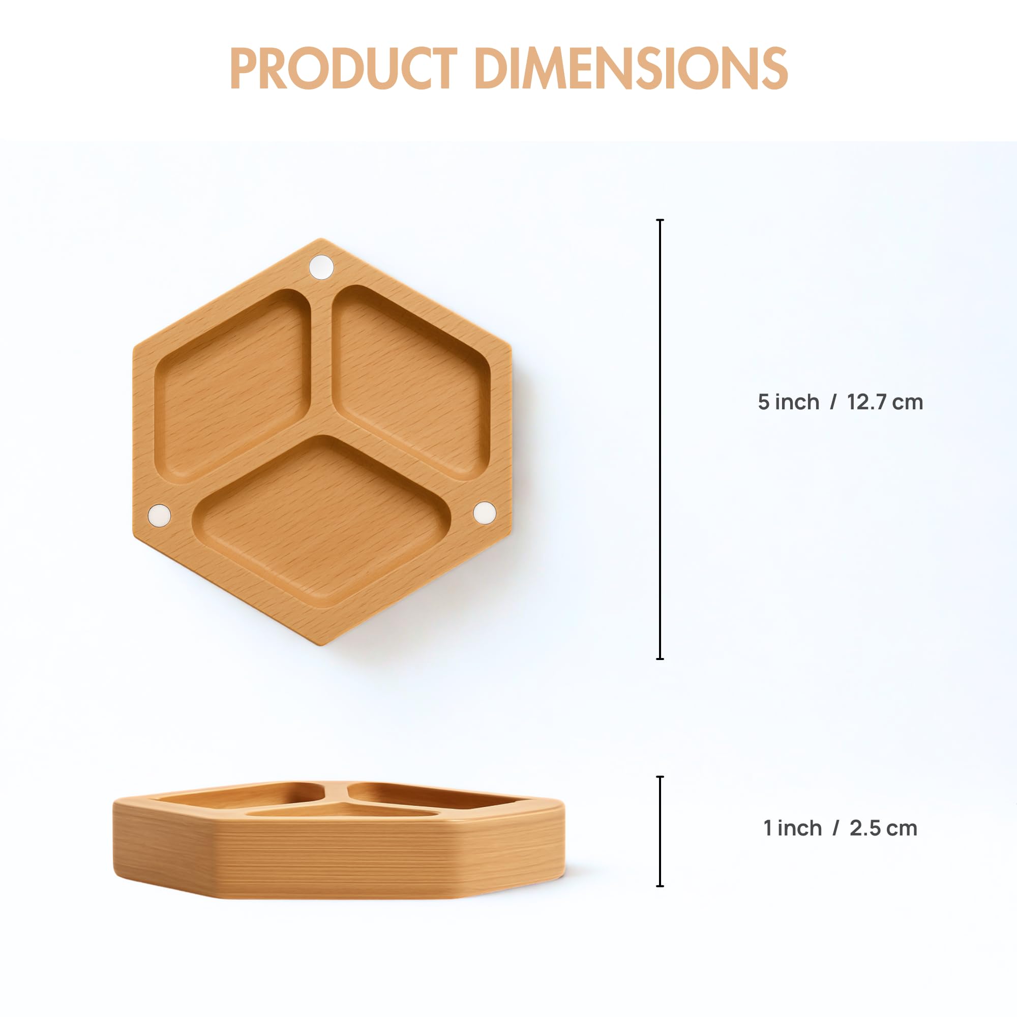 Juego de bandejas magnéticas de madera (7 piezas) | Organizador modular hexagonal para juegos de mesa, dados, tarjetas y miniaturas