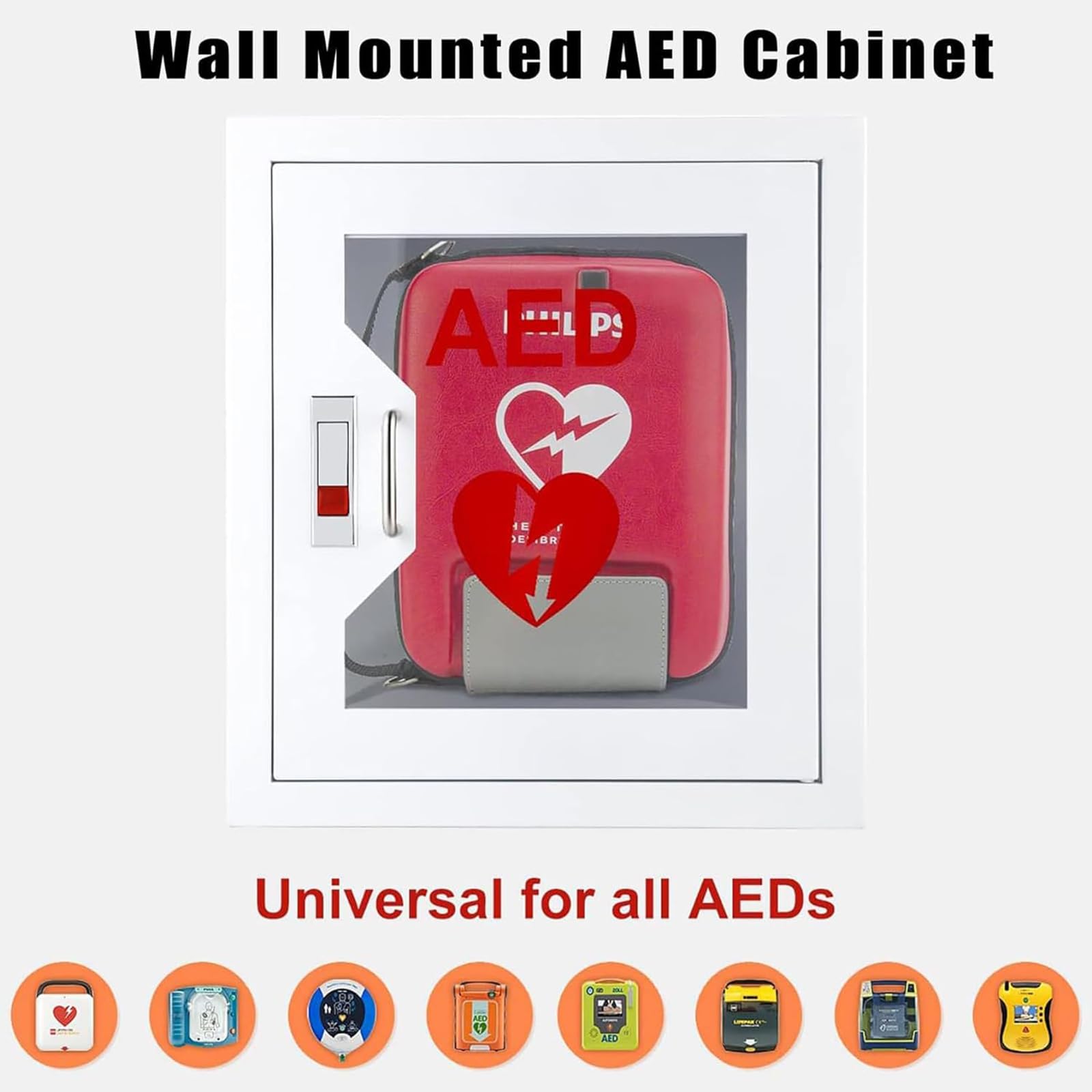Wandmontierter AED-Aufbewahrungsschrank, Herzdefibrillator-AED-Erste-Hilfe-Set, Sicher Und Geschützt Mit Sirenen Und Blinklichtern, Notfallkoffer Und Erste-Hilfe-Set Für Zuhause, Schule Und Büro