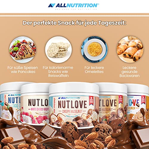 ALLNUTRITION Nutlove Crunch Chocolate Spread - Aufstrich ohne Zucker - Zuckerfreie Nuss Creme - Vollmilchschokolade & Gerösteten Erdnüssen - Zuckerfreie Süssigkeiten - Brotaufstrich ohne Zucker- 500g