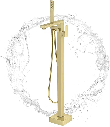 Miniatura 1 de Kalog Grifo de bañera independiente de una sola manija con ducha cuadrada de mano (dorado cepillado)