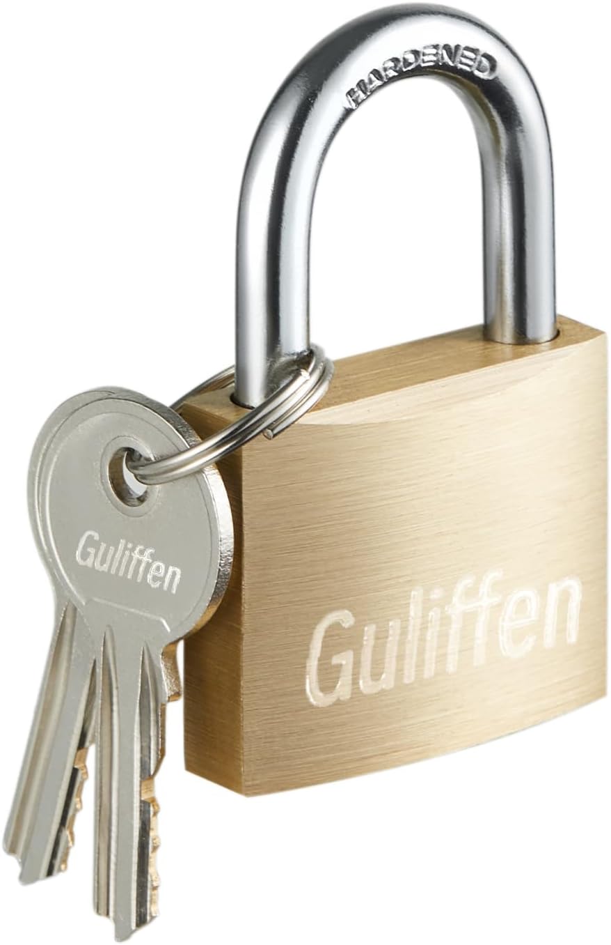 Guliffen Solid Brass Padlock with Key with 1-9/16 in. (40 mm) Wide Lock Body,Keyed Padlock for Sheds, Storage Unit School Gym Locker, Fence, Toolbox, Hasp Storage