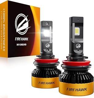 Firehawk H11/H8/H9/H16 LED Headlight Bulbs 90000LM 1200% Brighter 6000K Cool White Plug and Play Halogen Replacement Conversion Kit 2026 Advanced, Pack of 2