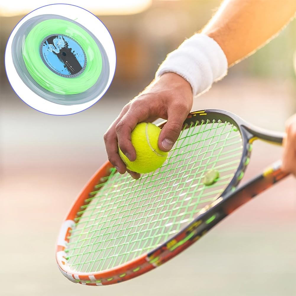 Tennis String, String Set and 200m Reel Polyester, High Elastic Racket 200M for Training Fluorescent Green with Optimal Control Softness Power Enhances Performance