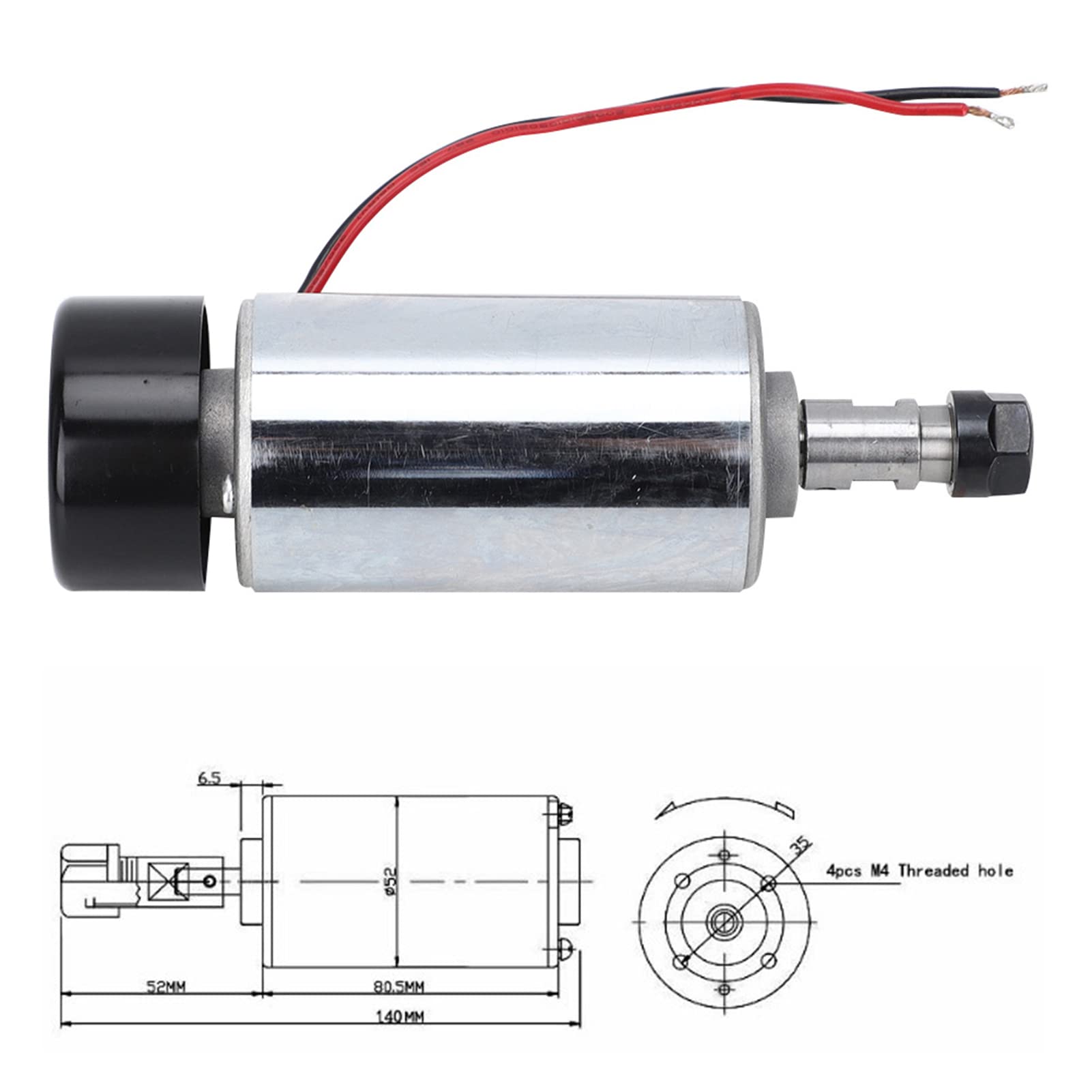 Broche de machine de gravure brossée 300 W, broche CNC à refroidissement par air à haute vitesse, 12 à 48 V DC, pour métaux et non-métaux, 3 000 à 12 000 tr/min, avec revêtement