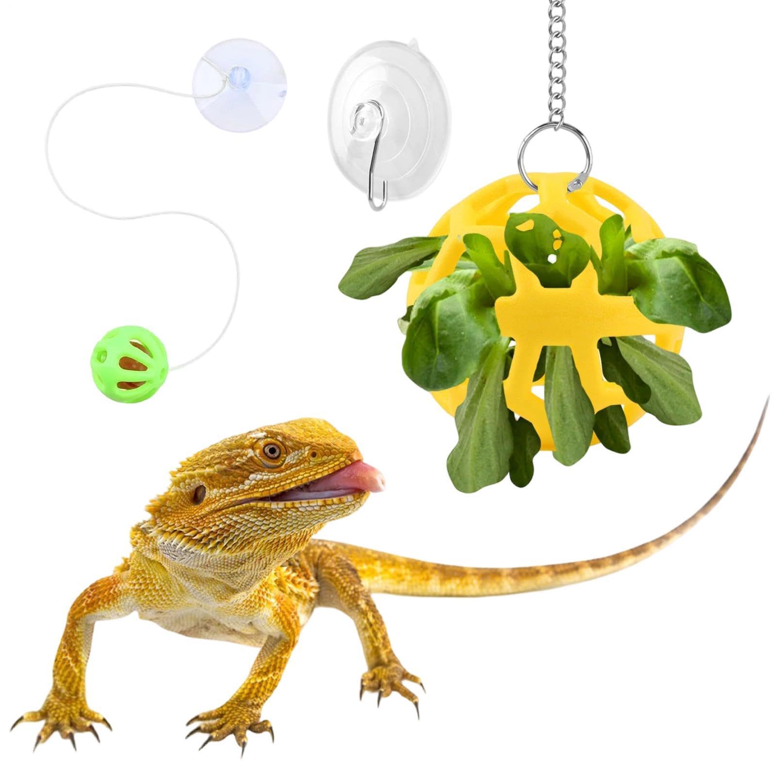 Interactive Lizard Feeding Ball With Heavy Duty Suction Cups And Chain, Bearded Dragon Enrichment Toys,Bells Exercise Ball For Lizard Gecko Reptile Animals