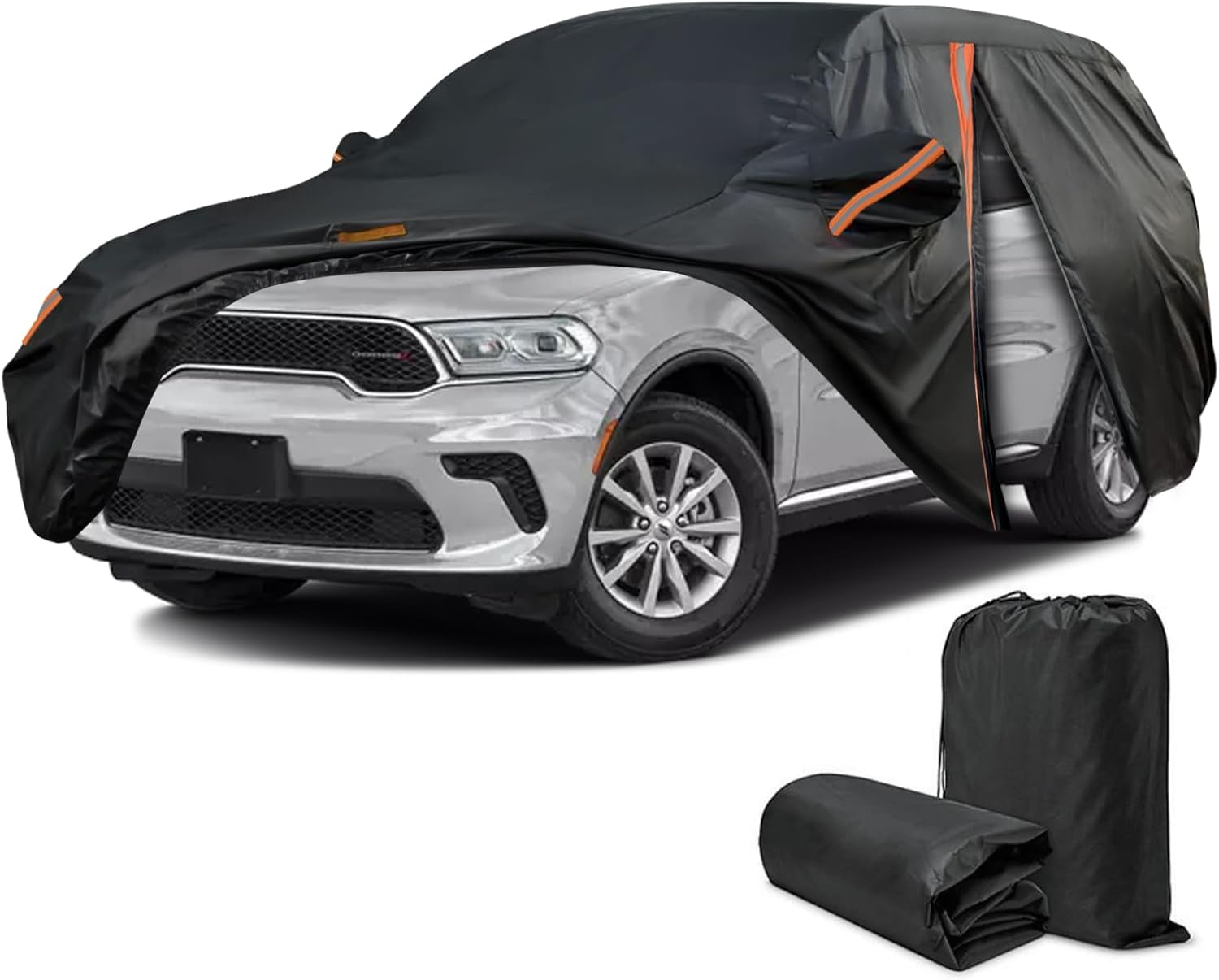 Car Cover for Dodge Durango 1998-2025, SUV Full Car Cover Waterproof All Weather for Automobiles, Outdoor Sun Rain UV Snow Dust Protection, Custom Fit with Driver Door Zipper and Reflective Strips
