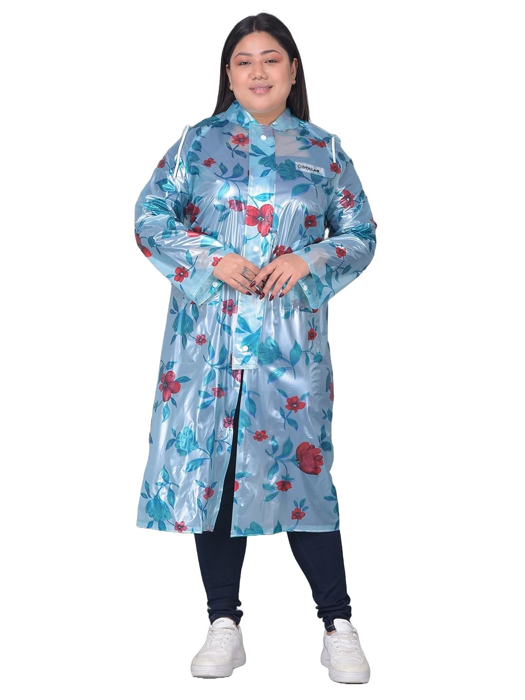 Women PVC Full Sleeve Solid Long Raincoat With Adjustable Hood and Pocket-image-47