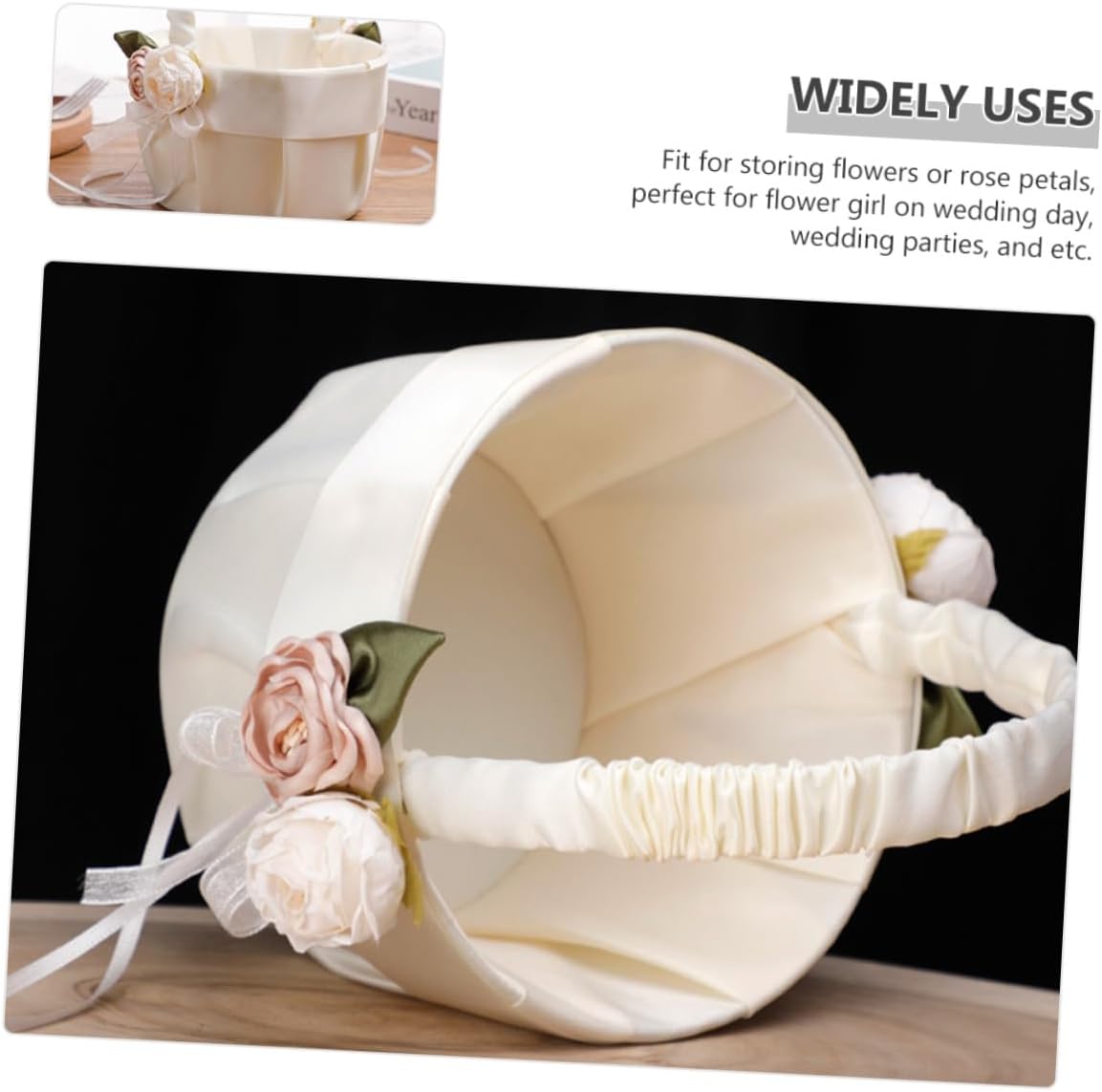 Wedding Flower Girl Basket Ivory White Lace Floral Handheld Petal Basket for Bride Wedding Ceremony Party Supplies 1Pcs