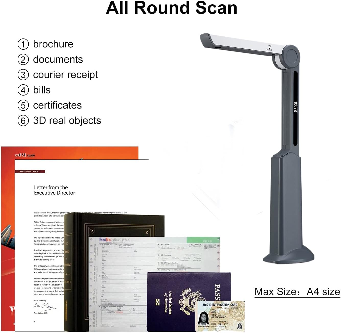 eloam Portable USB Document Camera Scanner S500L with,A4 Capture Size,5 MegaPixel CMOS, High-Definition Digital Visual Presenter : Office Products