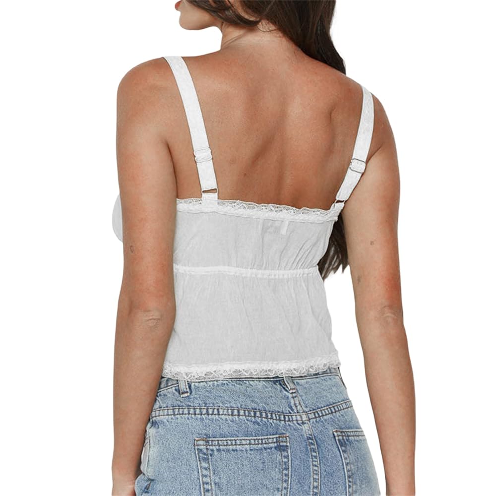 トップス tyn.TGOR Frill camisole OFF-WHITE 2023 Women's Summer Spaghetti Strap Cami Tank Tops Layered