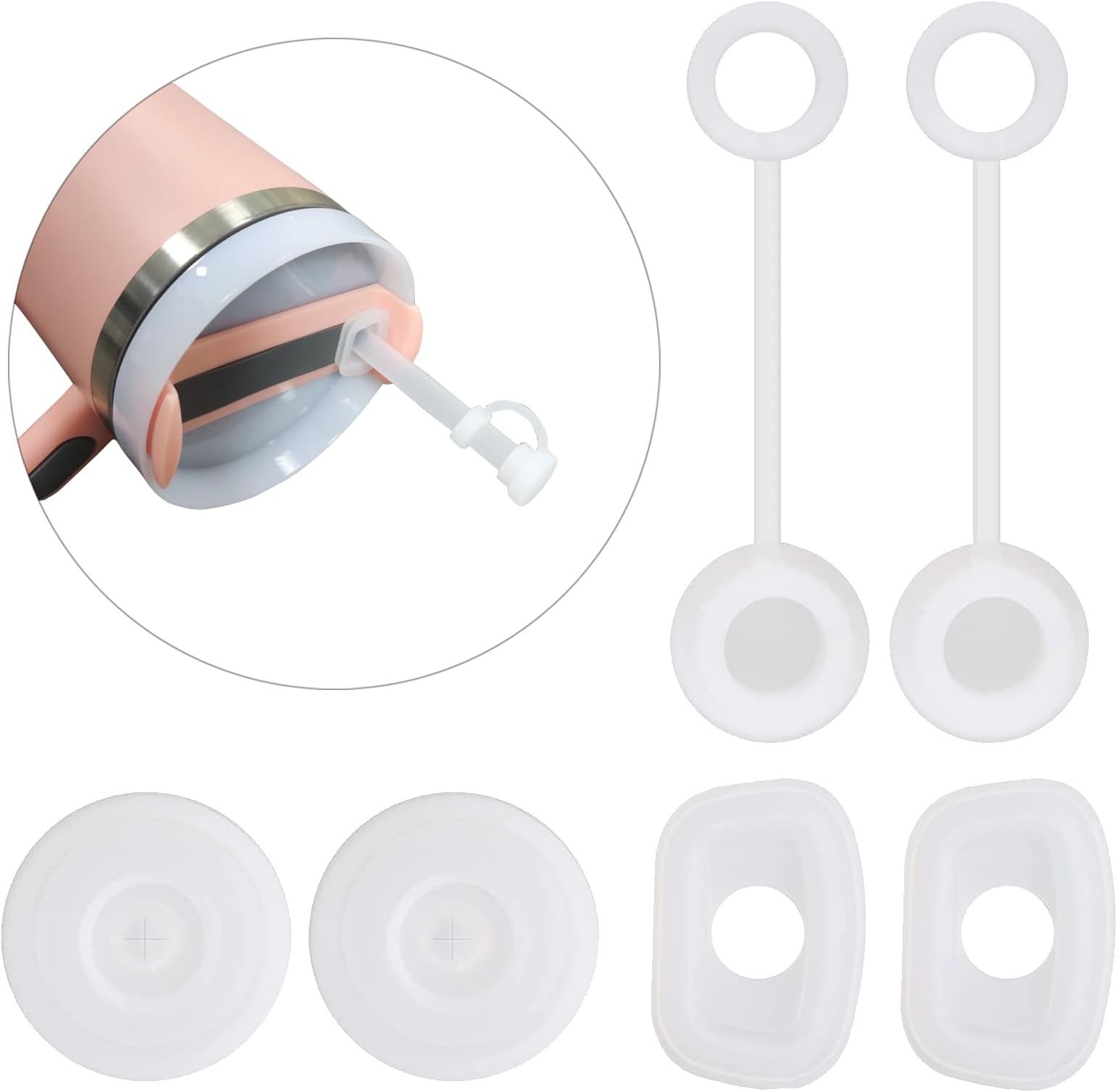 Ajedrmy Spill-Proof Silicone Accessory Set for Stanley Cups - Includes Straw Covers, Round and Square Leak Stoppers - Anti-Dust Tumbler Accessories
