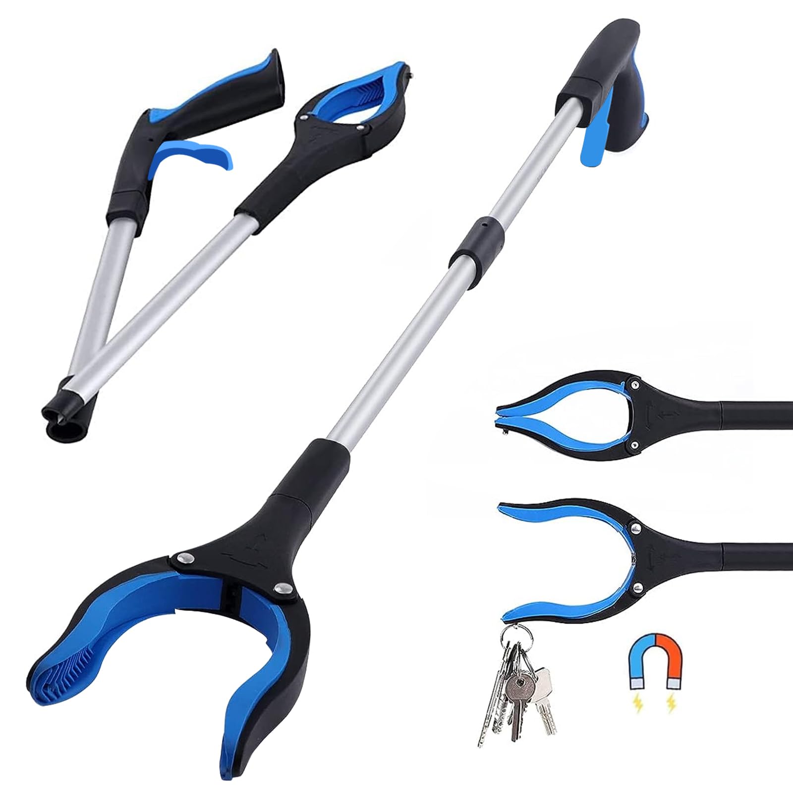 Pinzas Recoge Objetos, Pinzas Extensibles Larga 83 cm, Plegable Herramienta Captura, Pinza Recoger Basura con Puntas Magnéticas, Grabber para los Viejos, Discapacitados y Trabajadores Sanitarios