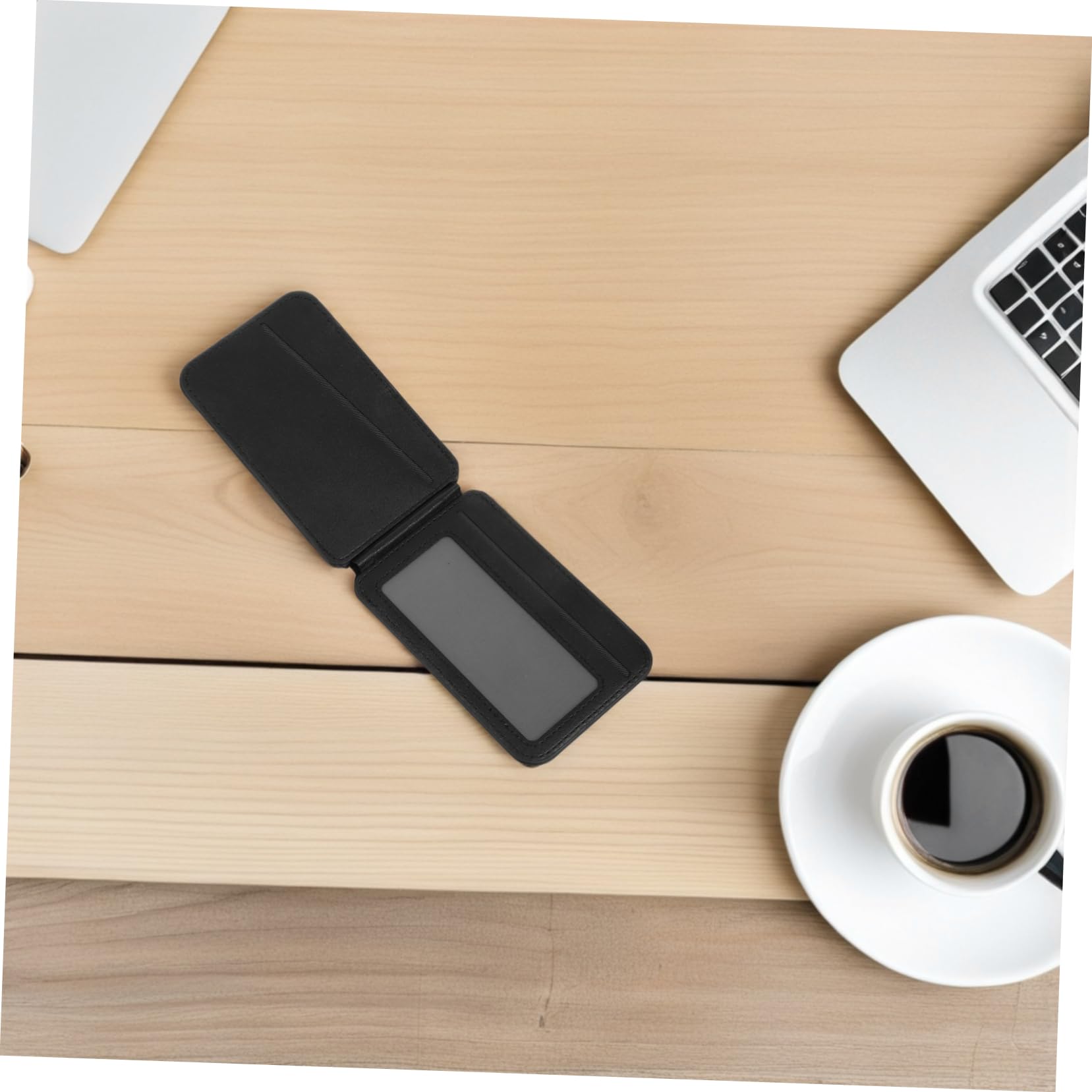 Veemoon Portacarte Magnetico per Cellulare Nero in Pu Supporto Pieghevole | Tasca per Badge e Carte di Credito, Design Multifunzione Funzione da Tavolo