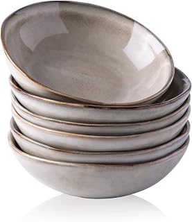 AmorArc 24oz Ceramic Cereal Bowls Set of 6 - Handmade Stoneware Reactive Glaze Cappuccino, Dishwasher Microwave Safe, Chip-Resistant for Soup Salad
