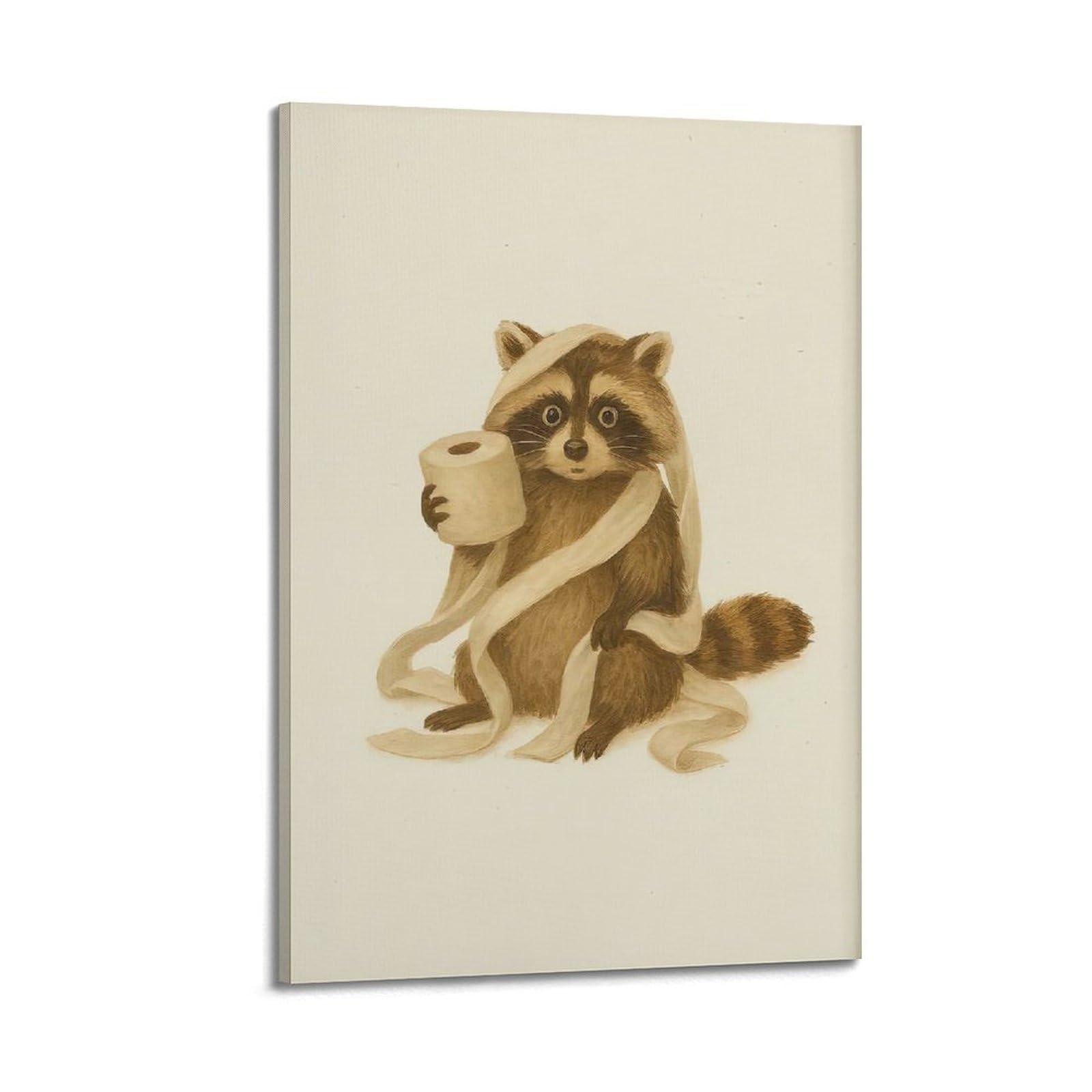 ESTE Funny Raccoon Bathroom Artwork Poster Decorative Painting Canvas Modern Art Picture 24x36inch(60x90cm)