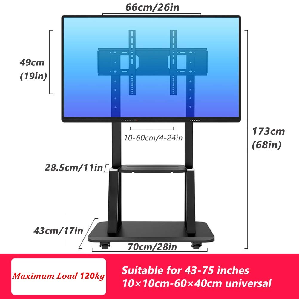 Meuble TV pivotant au Sol pour écrans Plasma LCD 43-75 LED, Support TV Mobile Robuste avec Plateau réglable en Hauteur, Vesa 600X400Mm jusqu'à 120Kg Beautiful Scenery