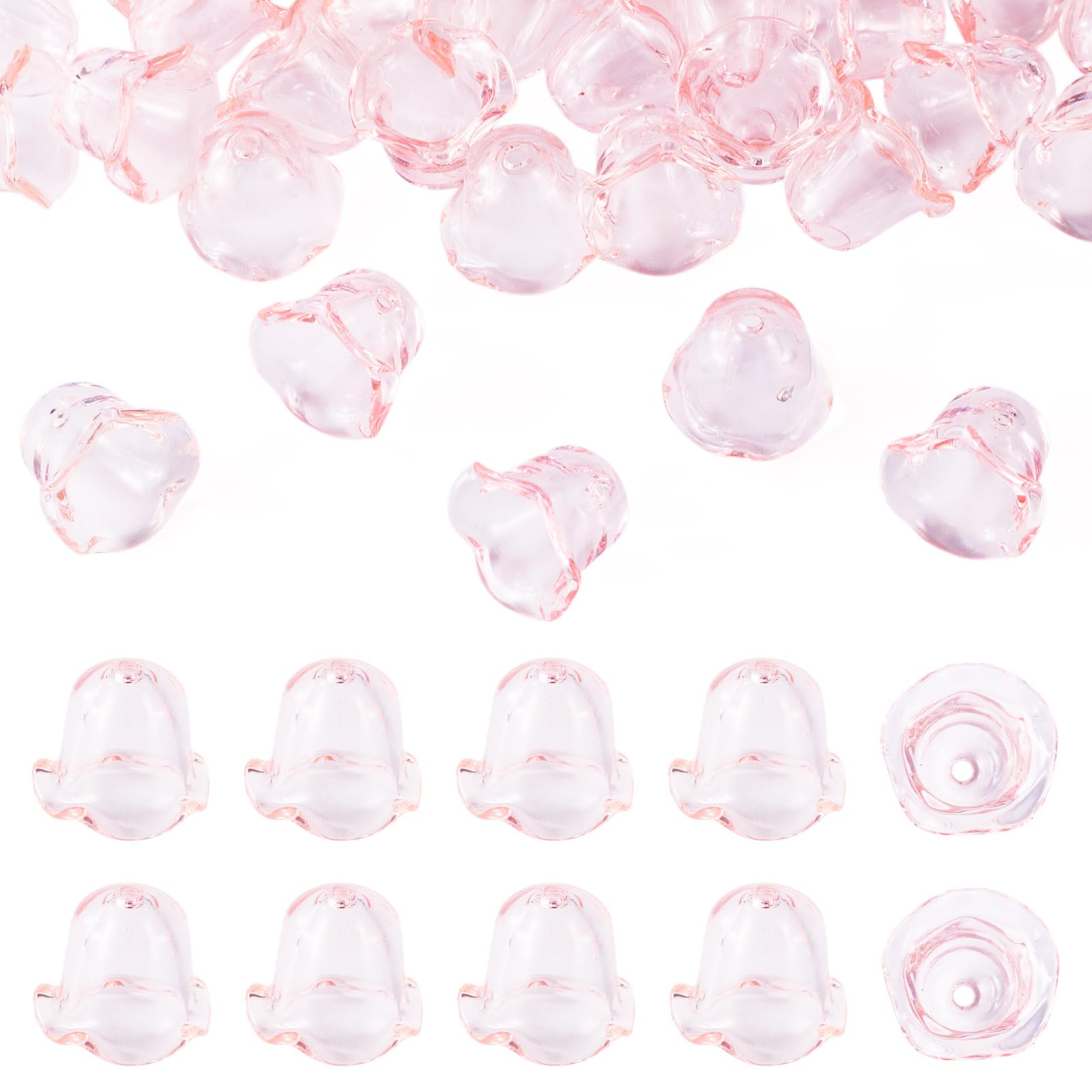 Perles en acrylique transparent rose pour bijoux et carillons (Lot de 30)