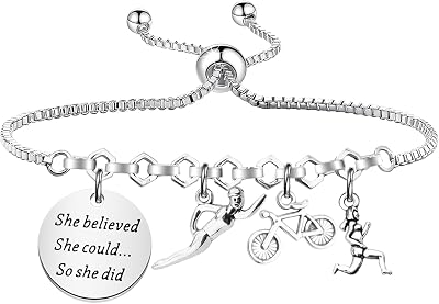 PLITI Triathlete Gift Runner Gifts Swimmer Gifts Cyclist Gift She Believed She Could So She Did Swim Cycle Run Bracelet