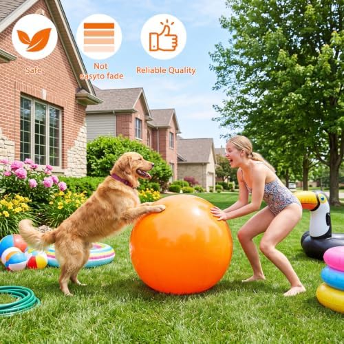 Tradder 2 Pcs Orange Giant Inflatable Beach Ball 28 Inch Jumbo Pastel Pool Balls Extra Large Blow up Pool Toy for Adults Summer Outdoor Games Water Beach Party Favor Decorations - 2