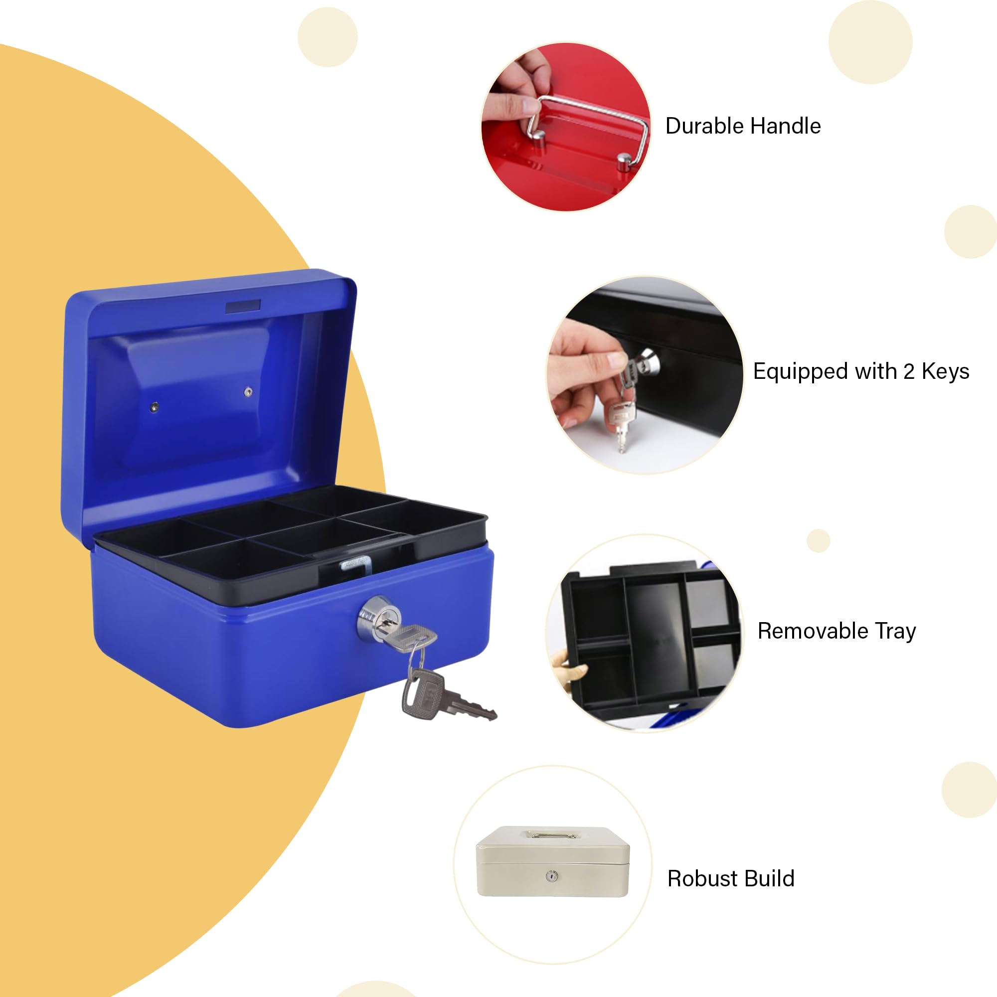 oddpod™ DL Metal Cash Box & Jewelry Safe Locker with Plastic Coin Tray & Key Lock - Small (Red) 2