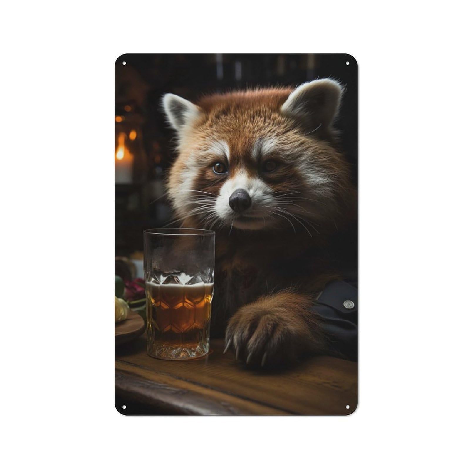Junmoney Red Racoon Drinking Beer Retro Tin Sign 30X20cm For Lounge Or Reading Corner, For Home Wall Decor Collectors