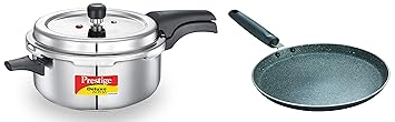 Prestige Svachh, 20255, 5 L, Deep Pressure Pan, with deep lid for Spillage Control & Omega Deluxe Nonstick Granite Dosa Tawa, 300mm (Black)